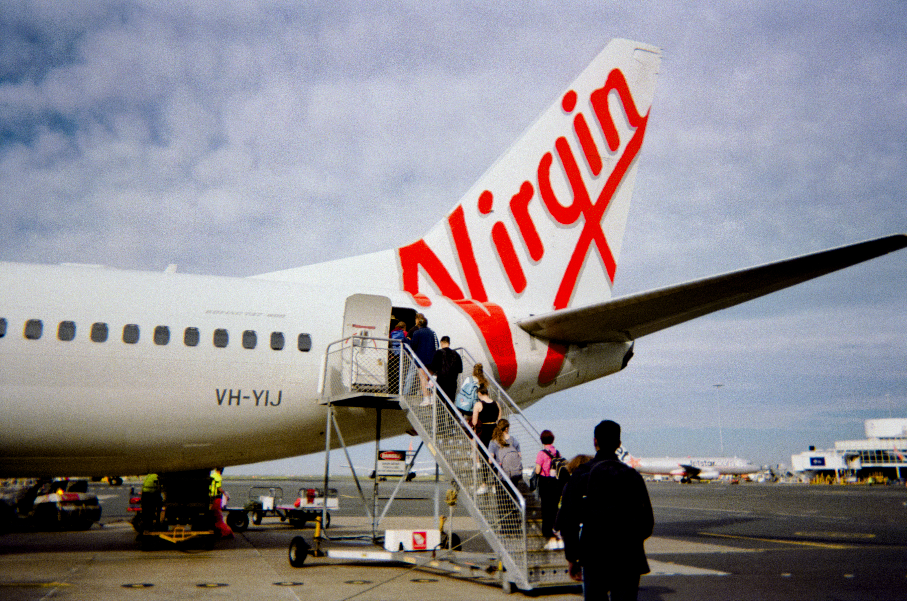 Boarding a Virgin Australia plane on film